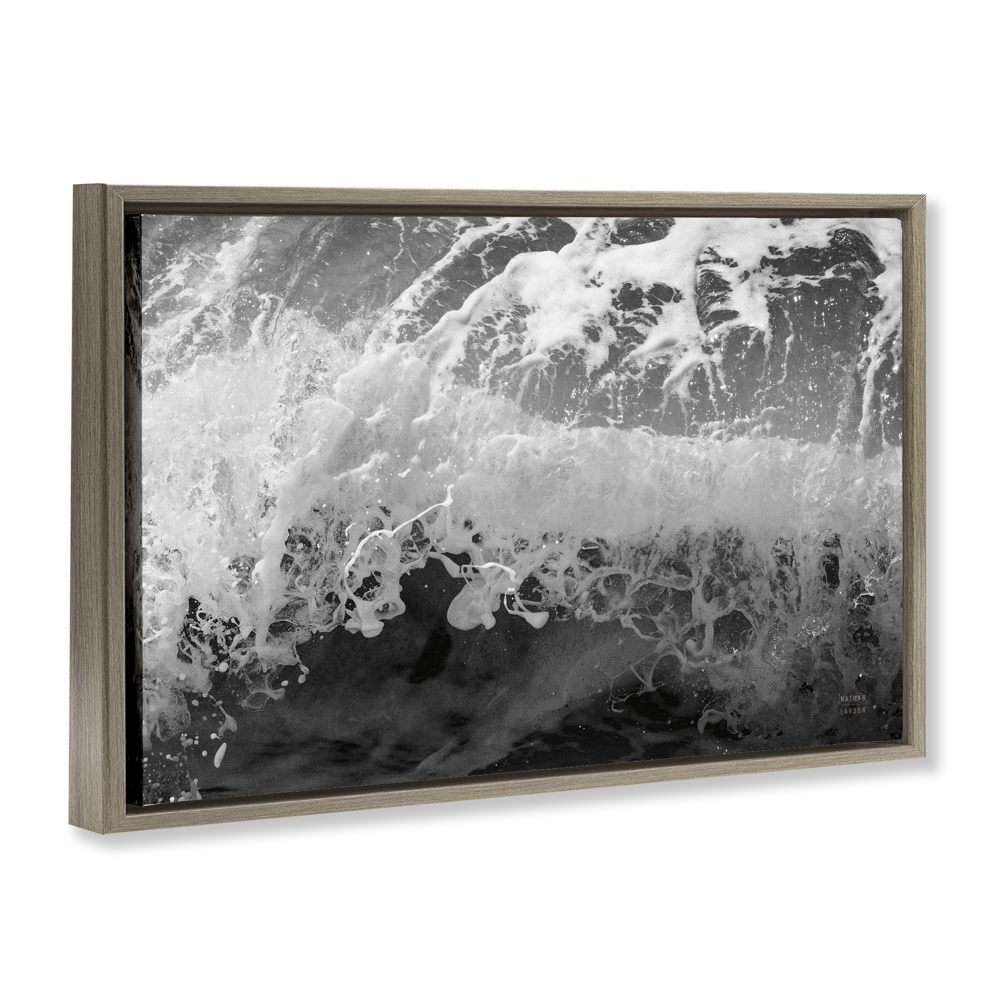 Stupell Industries Pacific Ocean Splash Landscape Photography Brown Floater Framed Canvas Art Print Wall Art, 25 x 17