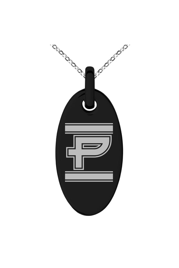 Stainless Steel Letter P Initial Empire Monogram Engraved Small Oval Charm Pendant Necklace