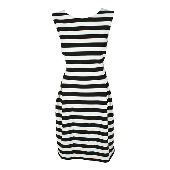 Jessica Howard Womens Black White Sleeveless Textured Striped Fit & Flare Dress 12P