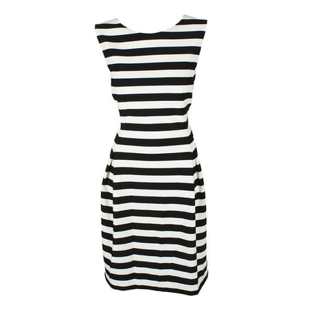 Jessica Howard Womens Black White Sleeveless Textured Striped Fit & Flare Dress 12P