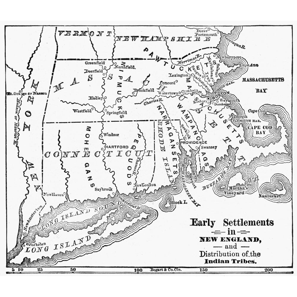 Map: New England Colonies. /Nearly Settlements In New England And