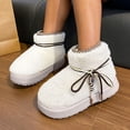 thumbnail image 2 of Shrysg Women's Fuzzy Lace-Up Platform Snow Boots Vintage Round Toe Warm Ankle Boots Comfortable Slip-On Short Boots for Fall Winter Daily Wear White, 2 of 7