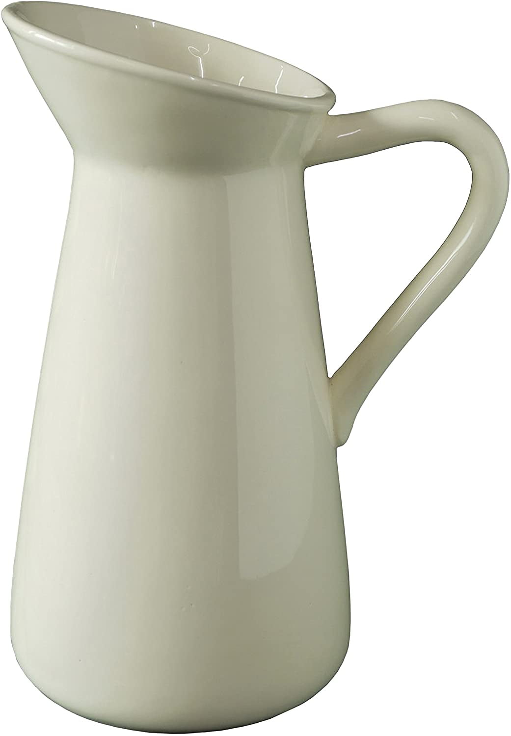 Hosley 10 Inch High Cream Ceramic Pitcher Flower Vase