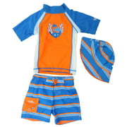 UV SKINZ Little Boys 3 Piece Rashguard Swimsuit Set (Stingray Stripe, 12/18M)