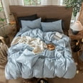 thumbnail image 5 of MooMee Wavy Striped Duvet Cover Set King 100% Washed Cotton Linen Like Textured Breathable 3-Piece (Cornflower Blue, 104"x90"), 5 of 7
