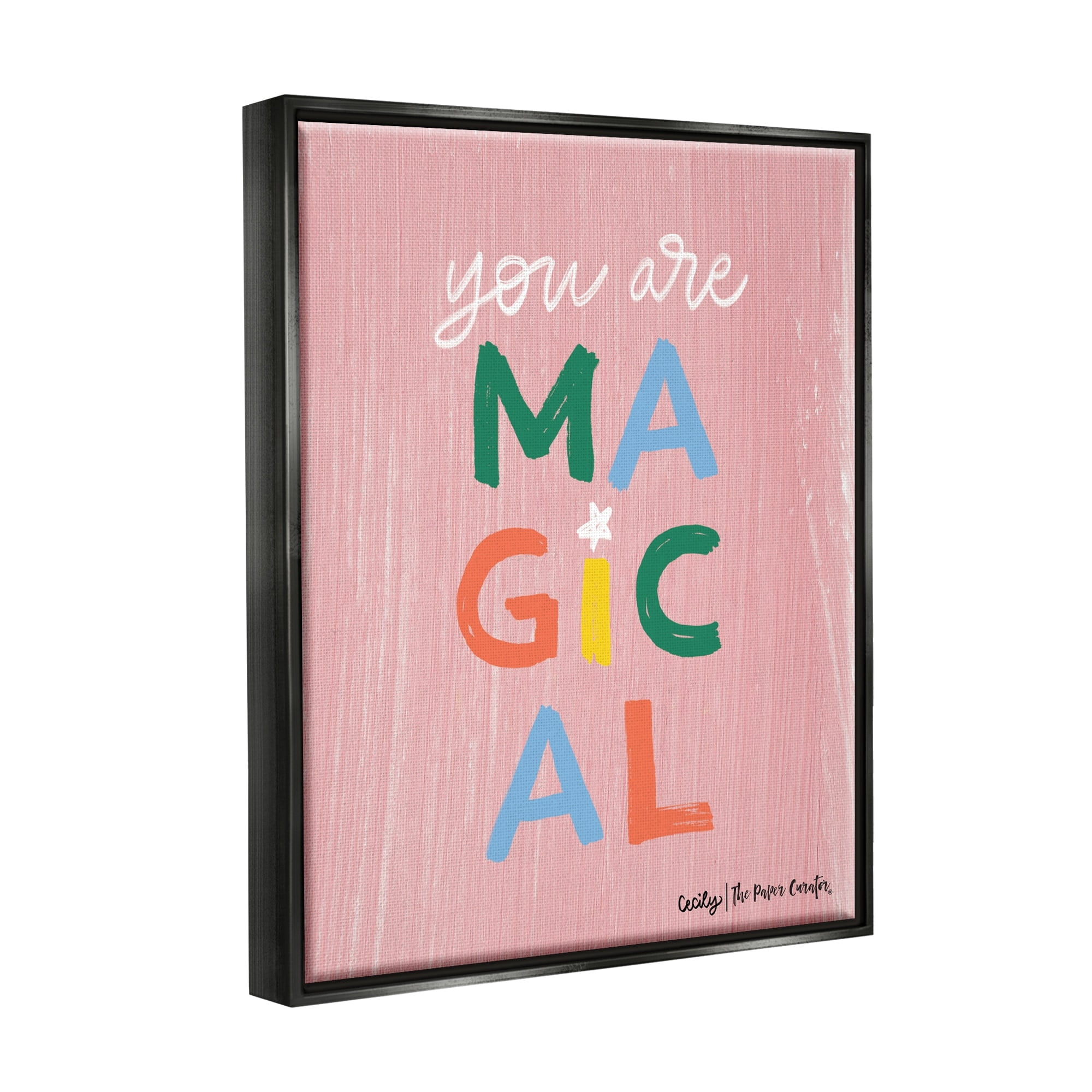 Stupell Industries You Are Magical Rainbow Letters Whimsical Paint Strokes Graphic Art Jet Black Floating Framed Canvas Print Wall Art, Design by Cecily Moore