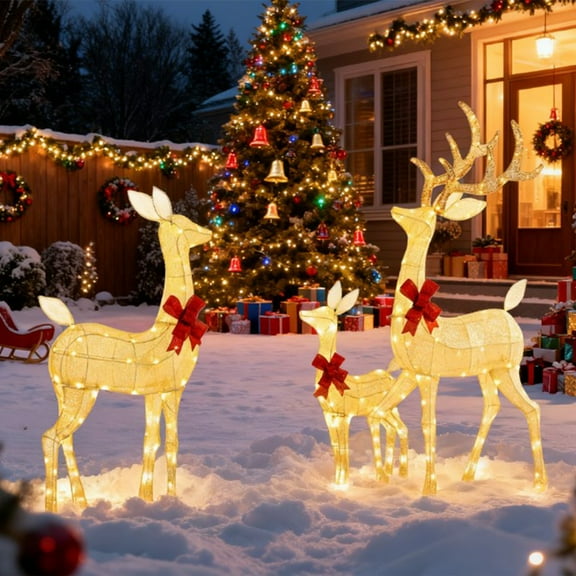 3-Piece Light Up Christmas Deer Family Set with 2 Modes for Outdoor,Lighted Reindeer Christmas Decorations