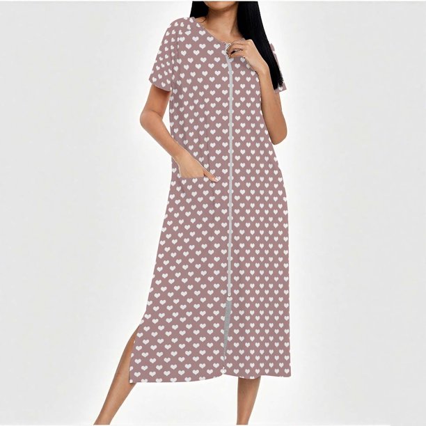 Camisón largo con cremallera para mujer, bata de punto, largo completo, color degradado, con bolsillos