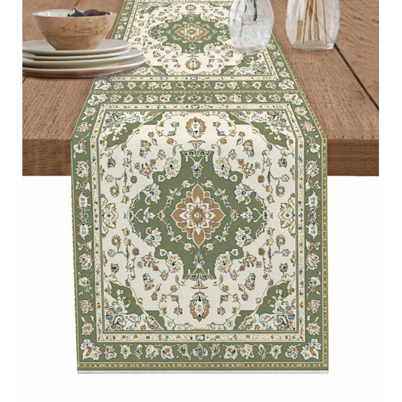 Sage Green Burlap Cotton Table Runner 13x36 Inches Short, Southwest Tribal Antique Boho-Chic Farmhouse Farmhouse Table Runners, Outdoor Dining Tablecloths Decor for Baby Shower/Party/Wedding
