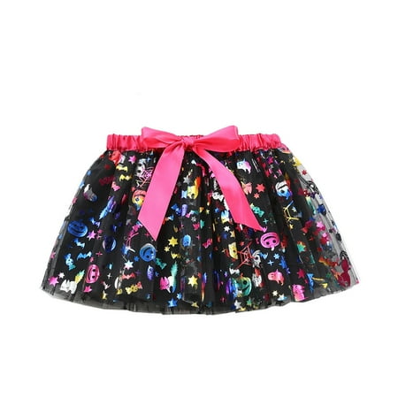 

CPNG Halloween Toddler Girls Ghost Pumpkin Print Skirt Girls Layered Tulle Tutu Ballet Dress Kid Tutu Skirt Hairbow Tutu Skirts Halloween Costumes for Trick-or-Treating Kids 6-8 Years (F)