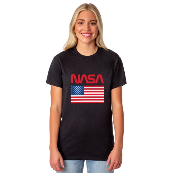 NASA Women's Retro NASA Letter American Flag Logo Crewneck T-Shirt
