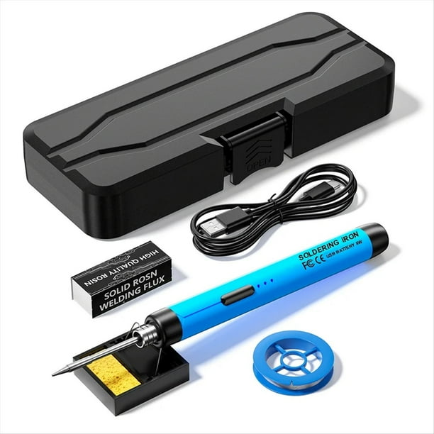 Kit de Soldador Micro-USB de 5 V, con Batería Soldador Inalámbrico Máquina de Soldadura Eléctrica Portátil Pluma de Soldadura Azul