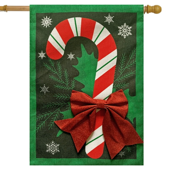 Briarwood Lane Festive Candy Cane Burlap House Flag