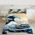 thumbnail image 2 of Manfei Japanese Style Bedding Comforter Set,Sea Ocean Waves Nautical Twin Comforter Sets,Ukiyoe Themed Bedding Set For Children,Super Cozy Room Decor Reversible,2pcs, 2 of 8