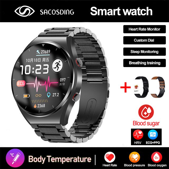Reloj inteligente deportivo para hombre, pulsera con control de glucosa en sangre, ECG + PPG HRV, presión arterial, temperatura corporal, compatible con Huawei y Xiaomi xuanjing unisex