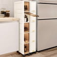 thumbnail image 5 of 4-Tier Tall Narrow Storage Cabinet, Folding Stackable Box Organizer with Wheels & 90° Flip Door, Versatile Collapsible Foldable Storage Rack Storage Bins for Small Space, Bathroom, Kitchen, White, 5 of 10