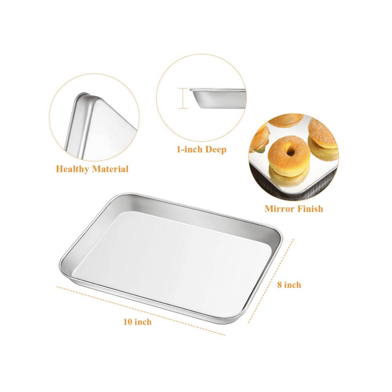  Small Baking Sheet Stainless Steel Cookie Sheet Mini Toaster Oven  Tray Pan, Rectangle Size 10.4 x 8 x 1 inch, Non Toxic & Healthy,Superior  Mirror Finish & Easy Clean, Dishwasher Safe