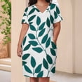 thumbnail image 3 of Teal Leaves White Background Pattern Women's Summer Short Sleeve Casual Dresses Party Dress, 3 of 5