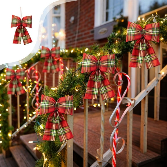 LSLJS Christmas Bows Plaid Ribbon Rustic Crafts Christmas Tree Bows for Garland Wreath Wrapping Xmas Tree Gift Party DIY, Christmas Decorations