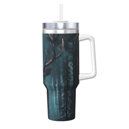 

Salouo Mystical Forest Elk for 40oz Water Bottle with Handle & Flip Straw - Stainless Steel Vacuum Insulated Tumbler-Reusable Travel Coffee Mug- Gifts for Women & Men