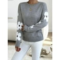 thumbnail image 4 of Female Floral Pattern Crewneck Long Sleeve Drop Shoulder Sweaters Pullover Tops Light Gray XL, 4 of 9