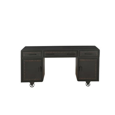 63 in. Metal Executive Desk with Two Cabinets & Three Drawers, Gray