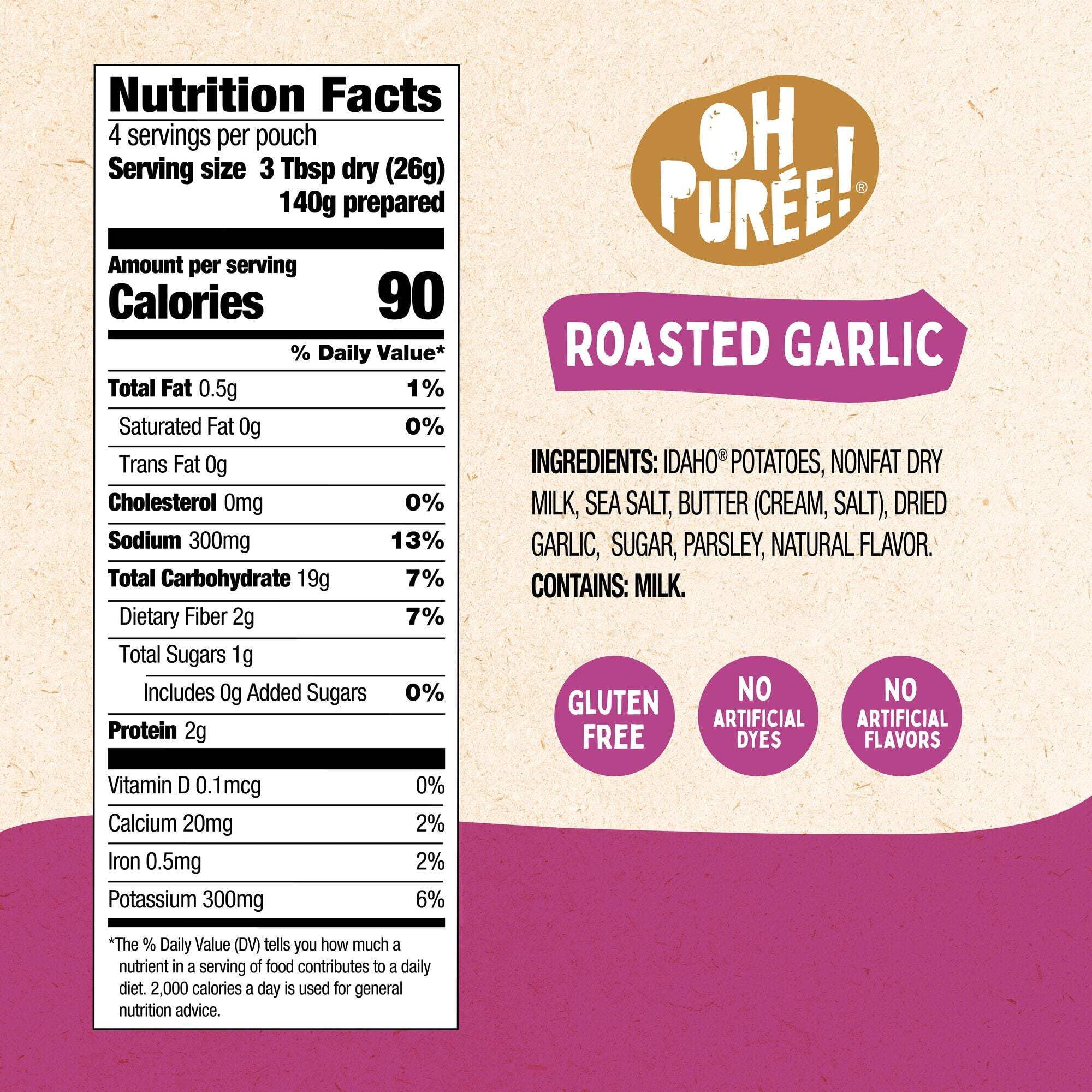 OH PURÉE!® Roasted Garlic Mashed Potatoes, 3.6 oz, (Pack of 12)