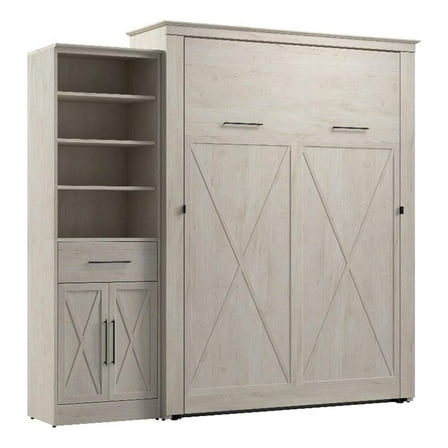Pemberly Row Queen Murphy Bed with Wardrobe (94W) - Engineered Wood in White