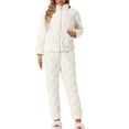 thumbnail image 2 of Conjuntos de pijama de mujer INSPIRE CHIC de franela de manga larga suaves y cálidos para invierno con bolsillos S Blanco, 2 of 6