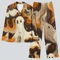 thumbnail image 2 of Enjoytime Cute Pajama Sets for Women Halloween Ghost Printed Long Sleeve Button Down Blouses Loose Pants Sleepwear Trendy Cozy Comfy Loungewear, 2 of 5