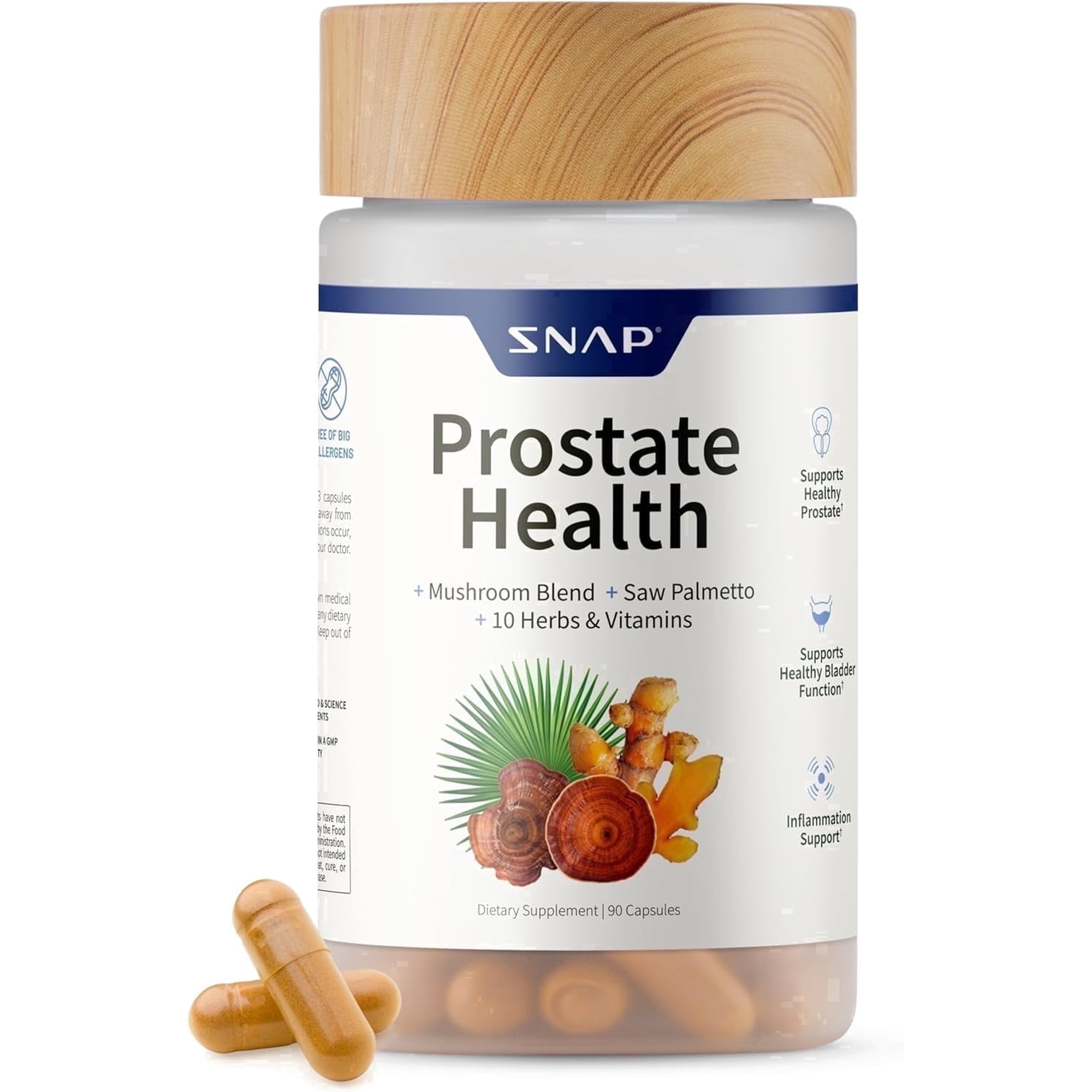 Snap Prostate Health - Prostate Supplements for Men, Saw Palmetto & Botanicals for Prostate & Urinary Support, Men’s Wellness Supplement, 90 Capsules