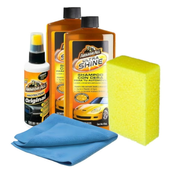 Kit 2 Shampoo y abrillantador Armor All esponja paño Limpieza