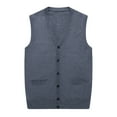 thumbnail image 3 of Qunyiney Solid Men's Sweater Vests Fall Gray Cardigan Casual Slim V-Neck Knit Sleeveless Button Down Sweater Vests, 3 of 6