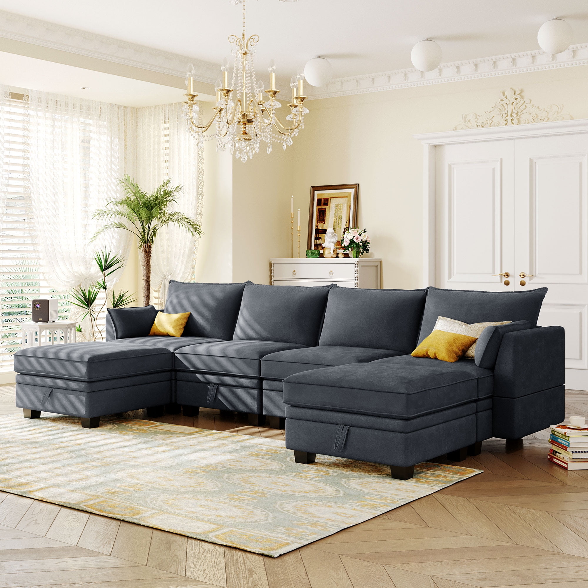YYAo Modern Large U-Shape Modular Sectional Sofa, Reversible Sofa Bed with Storage Seat for Living Room, Dark Gray YYAo Modern Large U-Shape Modular Sectional Sofa, Reversible Sofa Bed with Storage Seat for Living Room, Dark Gray