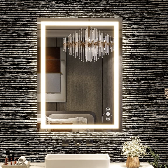 BEAUTYPEAK 24"x32" Bathroom Mirror with Adjustable LED Wall Mounted Mirror, White