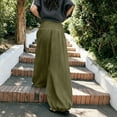 thumbnail image 4 of Women's Flowy Linen Palazzo Pants Shirred Sheer High Waisted Wide Leg Beach Trousers with Pockets Green M, 4 of 6