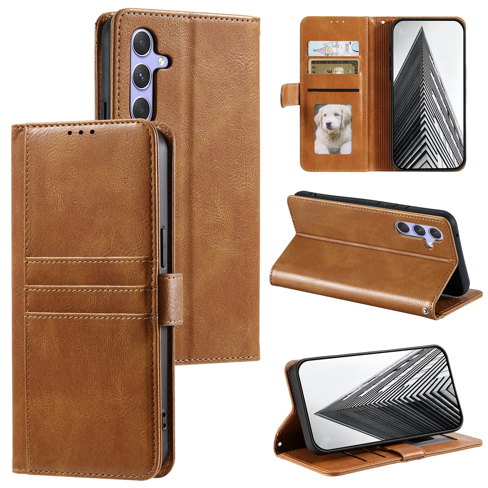TECH CIRCLE Folio Case for Samsung Galaxy S10 (6.1") 2019 Phone - Protective Flip Fold Case with Wrist Strap, Built-in Stand & Card Slots Holders, Lightweight Portable Phone Cover, Brown