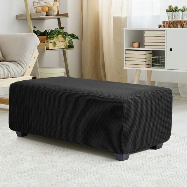 SNNROO Stretch Indoor Ottoman Slipcover Jacquard Rectangle Footstool Cover Dark Gray X-Large