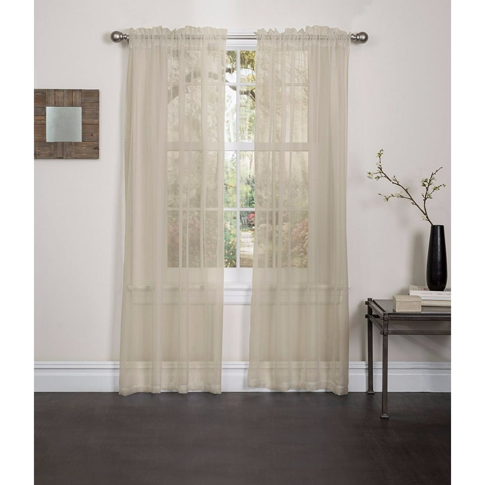Linen Store 2 Piece Sheer Voile Window Curtain Rod Pocket Panels, total