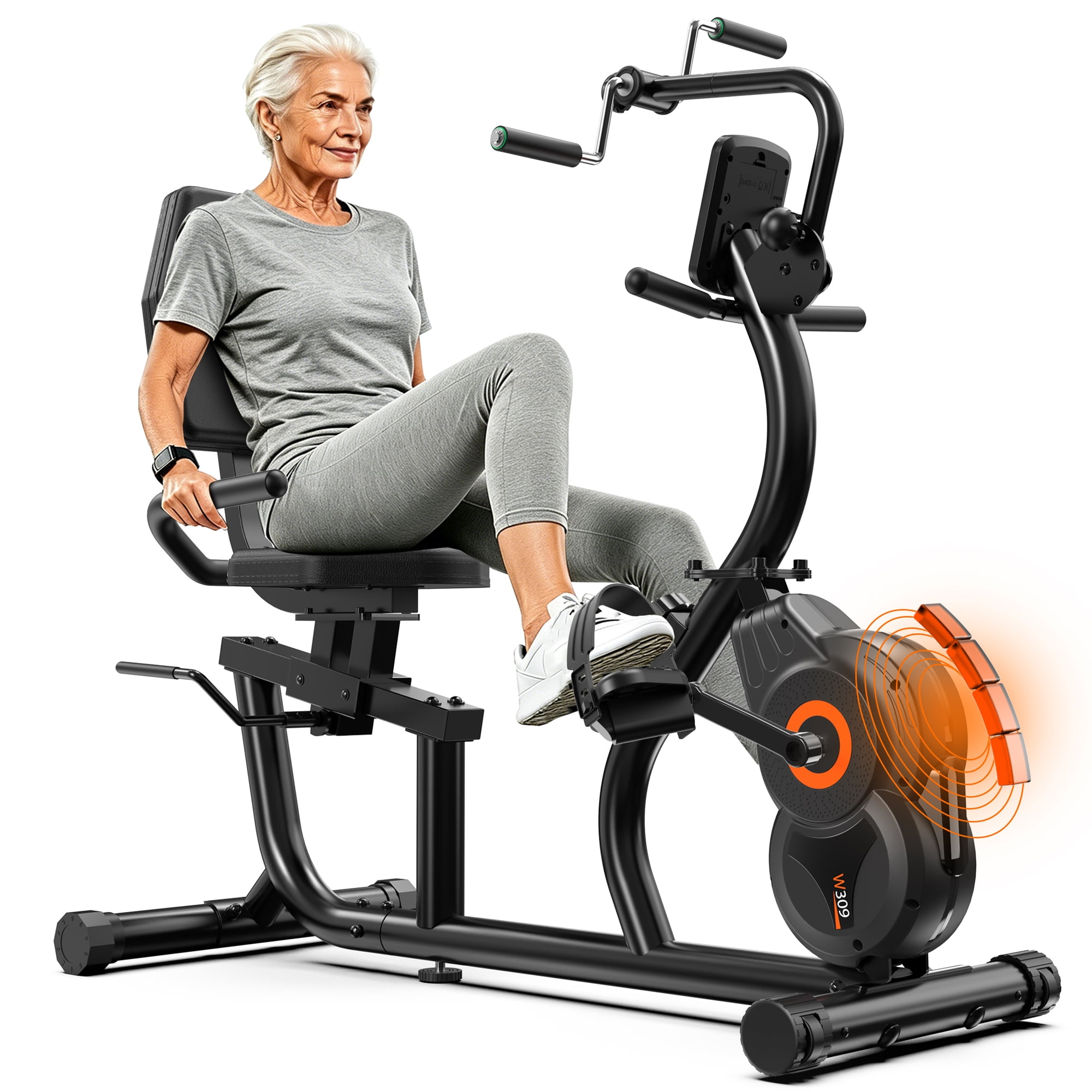 LNOW 2-in-1 Recumbent Bike for Home – Upper/Lower Body Exerciser, Adjustable Seat, LCD Display, Magnetic Resistance