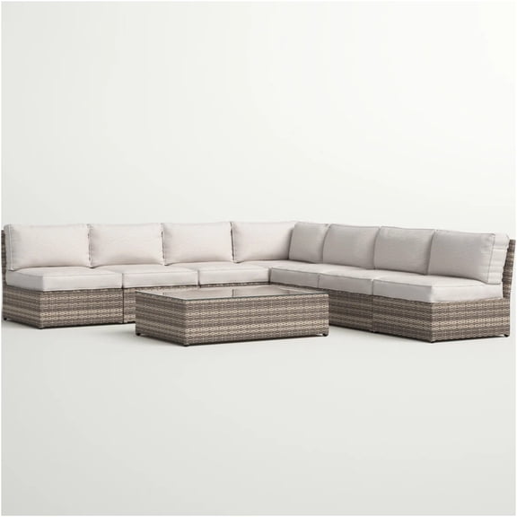 JERFIT 6-Piece Outdoor Patio Sectional Set with Coffee Table, Grey All-Weather Wicker Sofa Couch & Water-Resistant Cushions, Fully Assembled