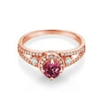thumbnail image 2 of Gem Stone King 18K Rose Gold Plated Silver Pink Tourmaline Engagement Ring for Women (1.46 Cttw, Round 5MM, Gemstone October Birthstone, Size 8), 2 of 4