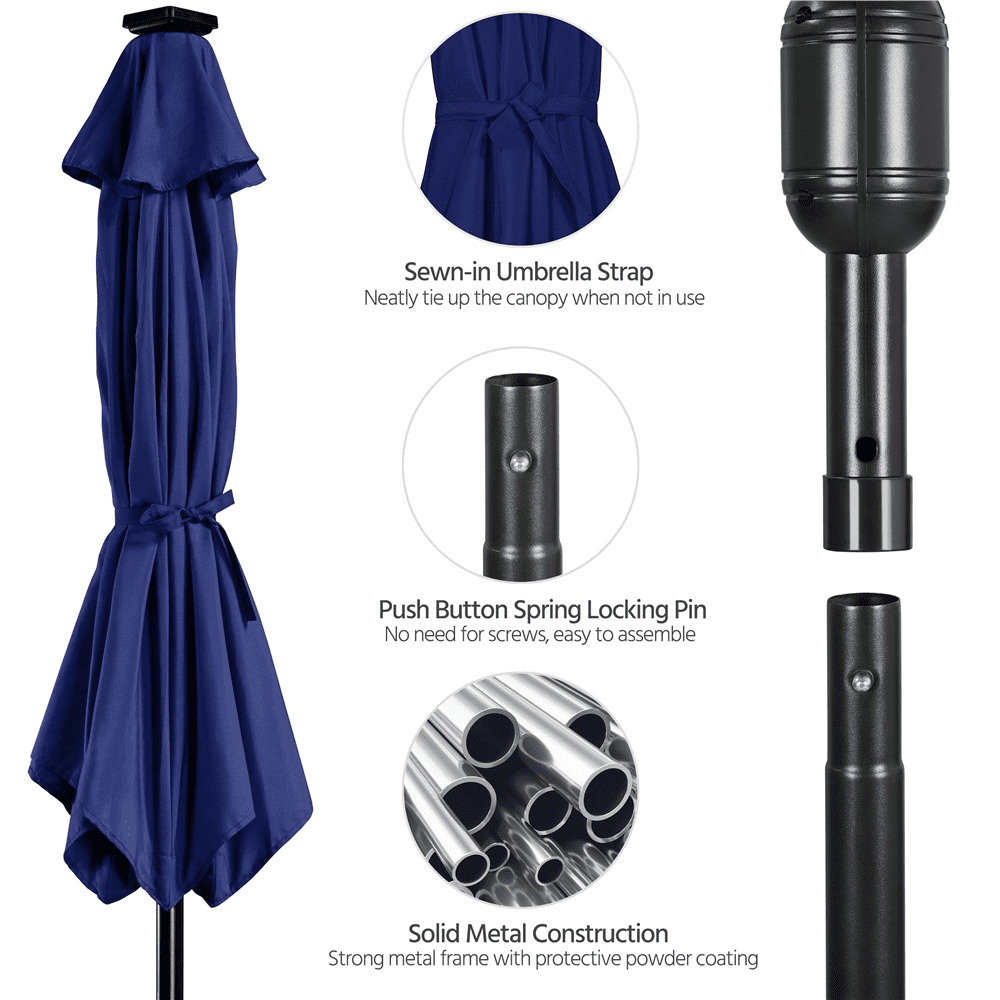 Renwick 10 Ft Outdoor Patio Umbrella with 32 LED Lights, Navy Blue