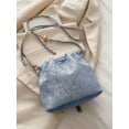 thumbnail image 4 of Women's Floral Jacquard Pearl Handle Drawstring Bucket Bag Chain Crossbody Purse Shoulder Handbag, 4 of 10