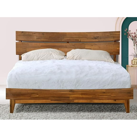 Acacia Aurora Solid wood bed frame & Nightstand - Queen - Walnut