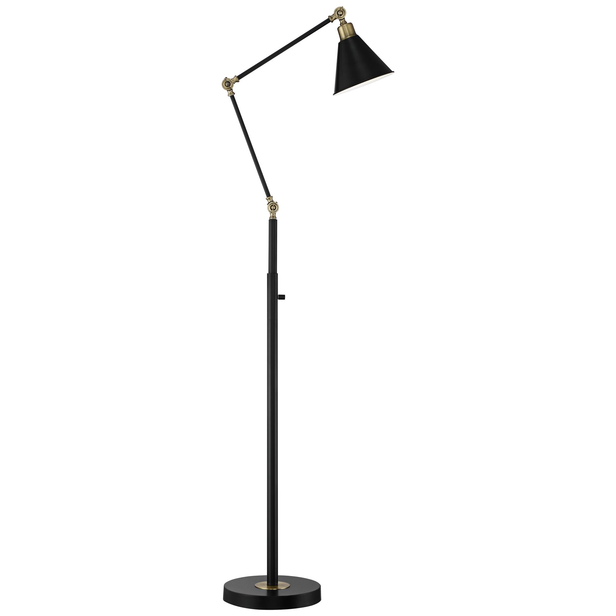 360 Lighting Wray Mid Century Modern Pharmacy Floor Lamp 61" Tall Flat Black Warm Brass Adjustable Swivel Head for Living Room Reading Bedroom Home