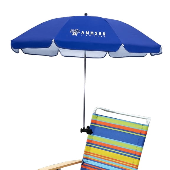 AMMSUN 43 inch Chair Umbrella with Universal Clamp Portable Clip UPF 50 UV Protection,Blue