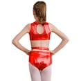 thumbnail image 2 of Haitryli Girls Gymnastics Dance Leotard Shiny Metallic Bodysuit Crisscross Waist Unitard Ballet Dancewear Red 14, 2 of 7