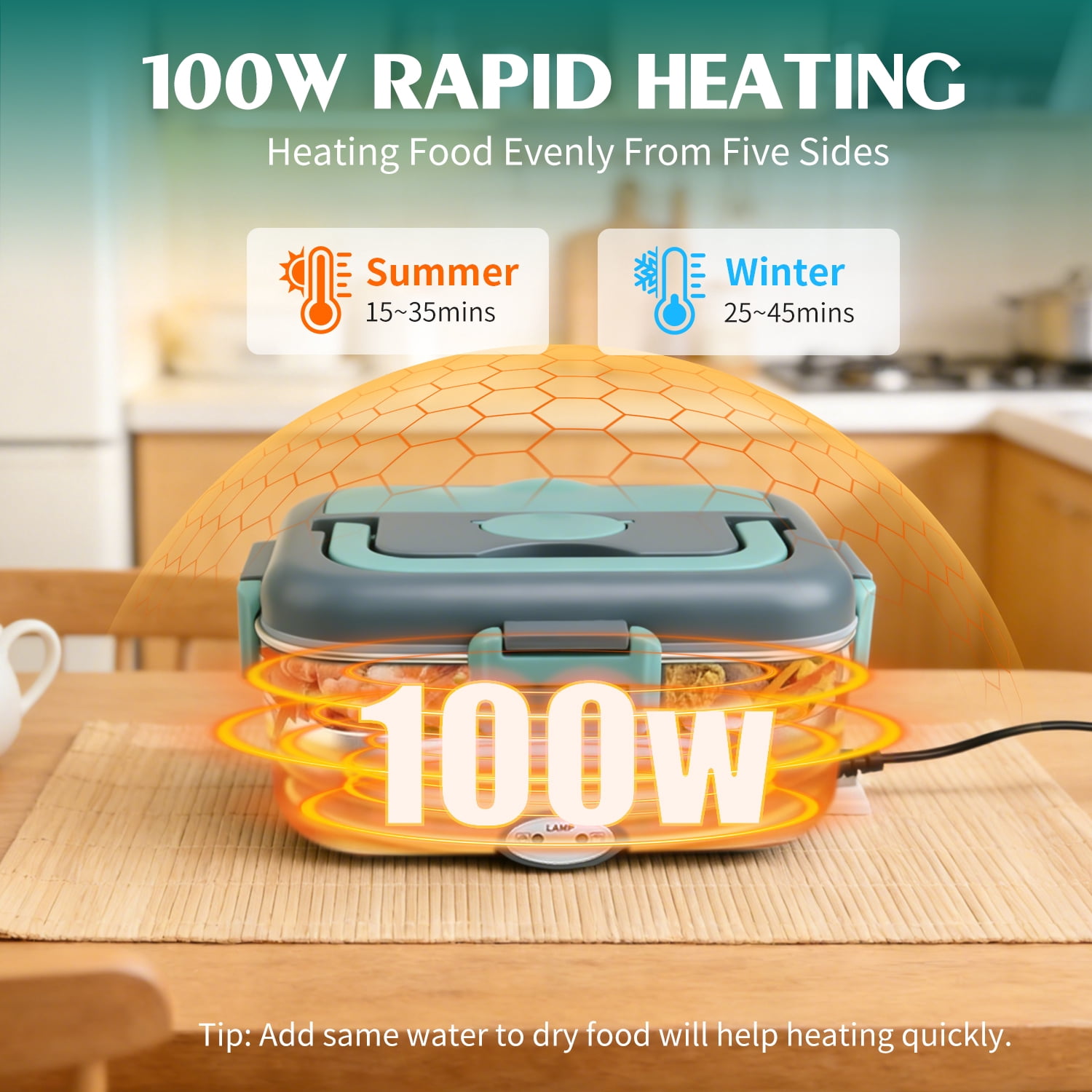 TINANA Electric Lunch Box Food Warmer 1.8L, 100W Heated Lunch Box for Adults, Portable Food Heater for Work, Car & Truck, Fast Heating and Stainless Steel Tray