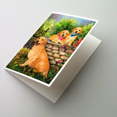 Caroline's Treasures Golden Retriever At the Gate Greeting Cards with Envelopes, 5" x 7" (8 Count)